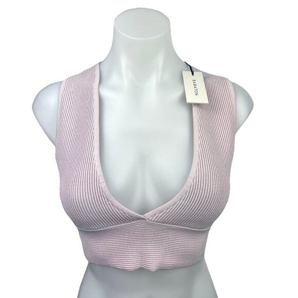 NEW Aritzia Babaton Pink Sculpt Knit Deep V-Neck Racerback Stretch Crop Top Sz M - Picture 1 of 4